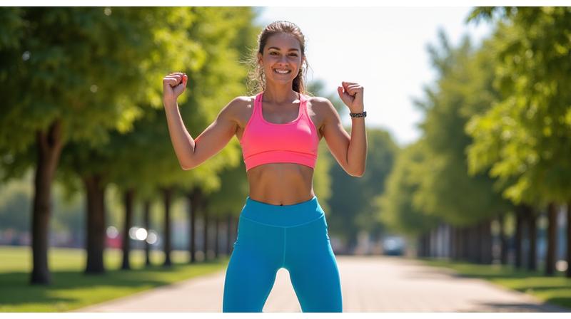 Mujer joven haciendo ejercicios ligeros al aire libre en un parque, con energía positiva