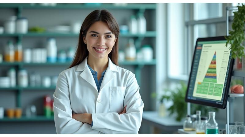 Científico desmintiendo mitos de nutrición en un laboratorio moderno